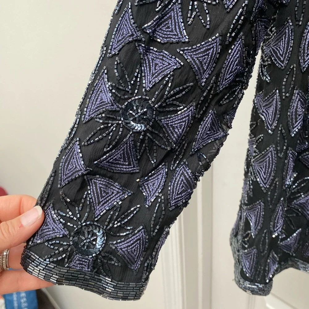 Adrianna Papell Black and Purple Beaded Jacket -Size XL